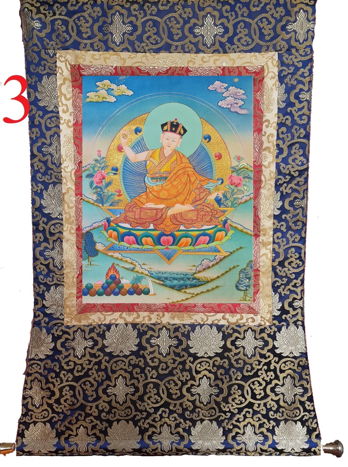 176. The Second Karmapa, Karma Pakshi.  Free Brocade / Free Shipping.