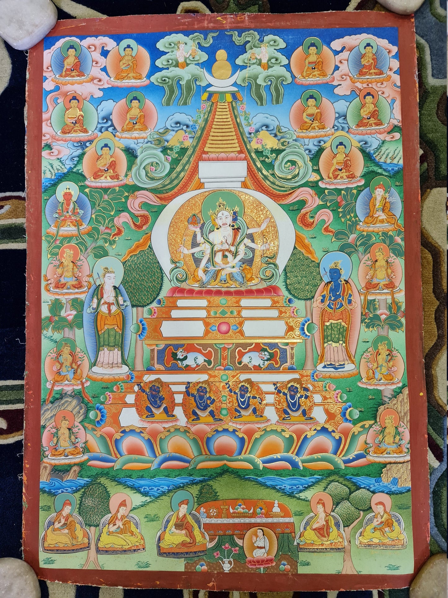 36. Namgyalma Stupa Thangka (Thanka) Painting (25 Year old) . Free Brocade / Free Shipping.