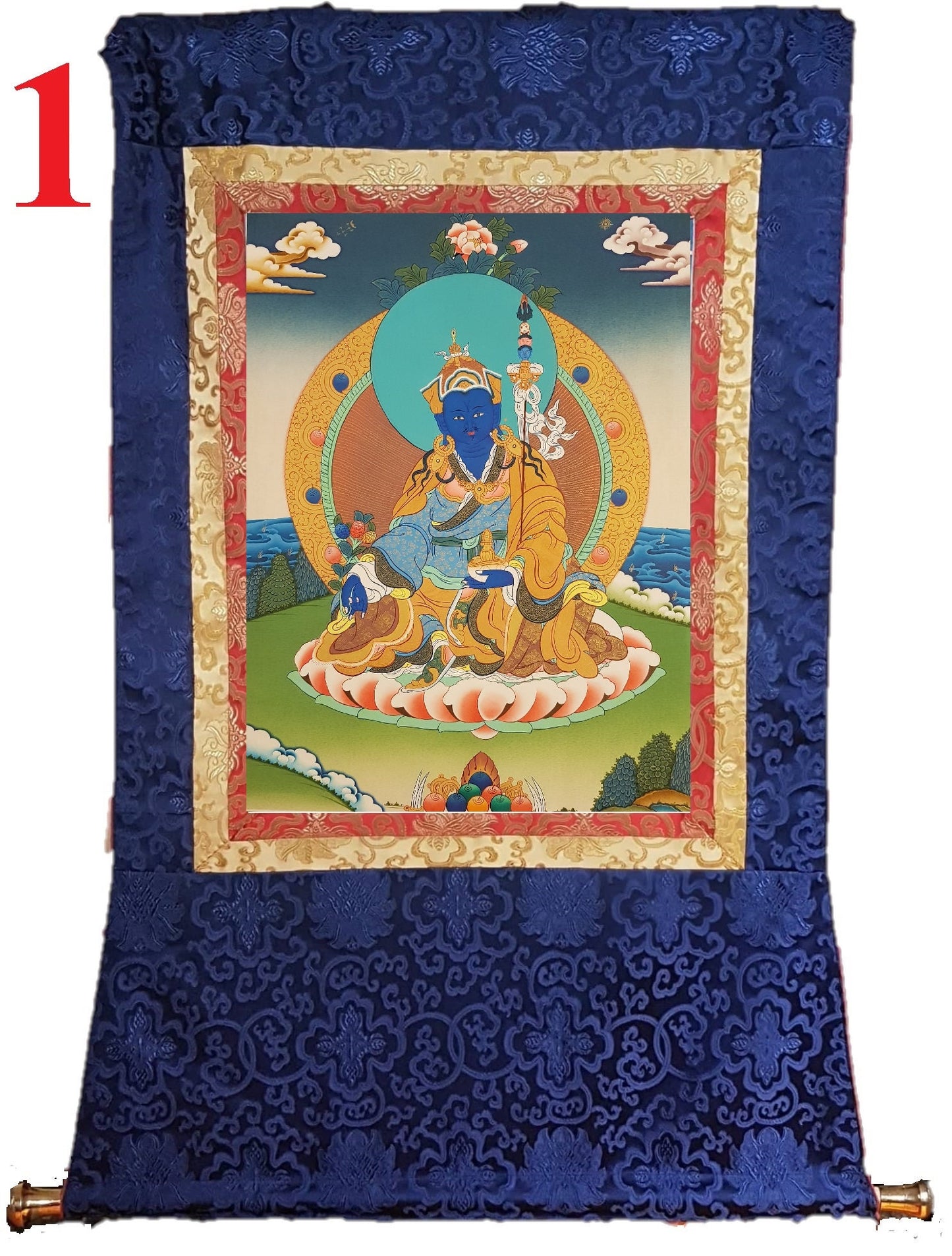 91. Medicine Guru Rinpoche Orgyen Menla Thanka (Thangka). Free Brocade / Free Shipping.