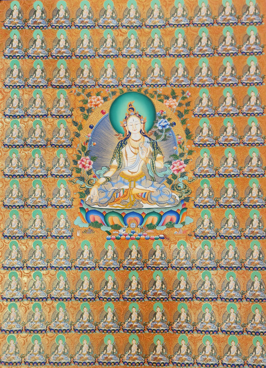 234. 108 Gold White Tara Thangka (Thanka). Free Brocade / Free Shipping.