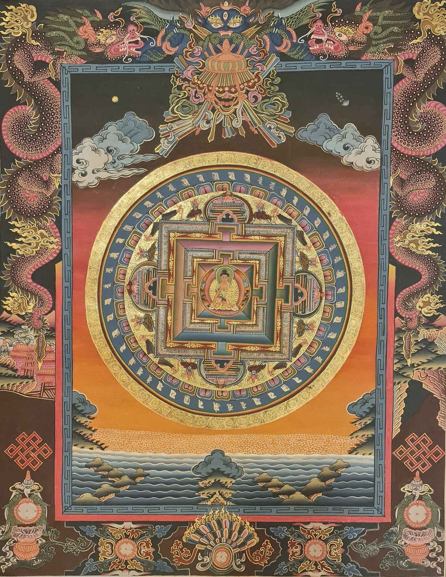 225. Shakyamuni Buddha Mandala Thangka (Thanka). Free Brocade / Free Shipping.