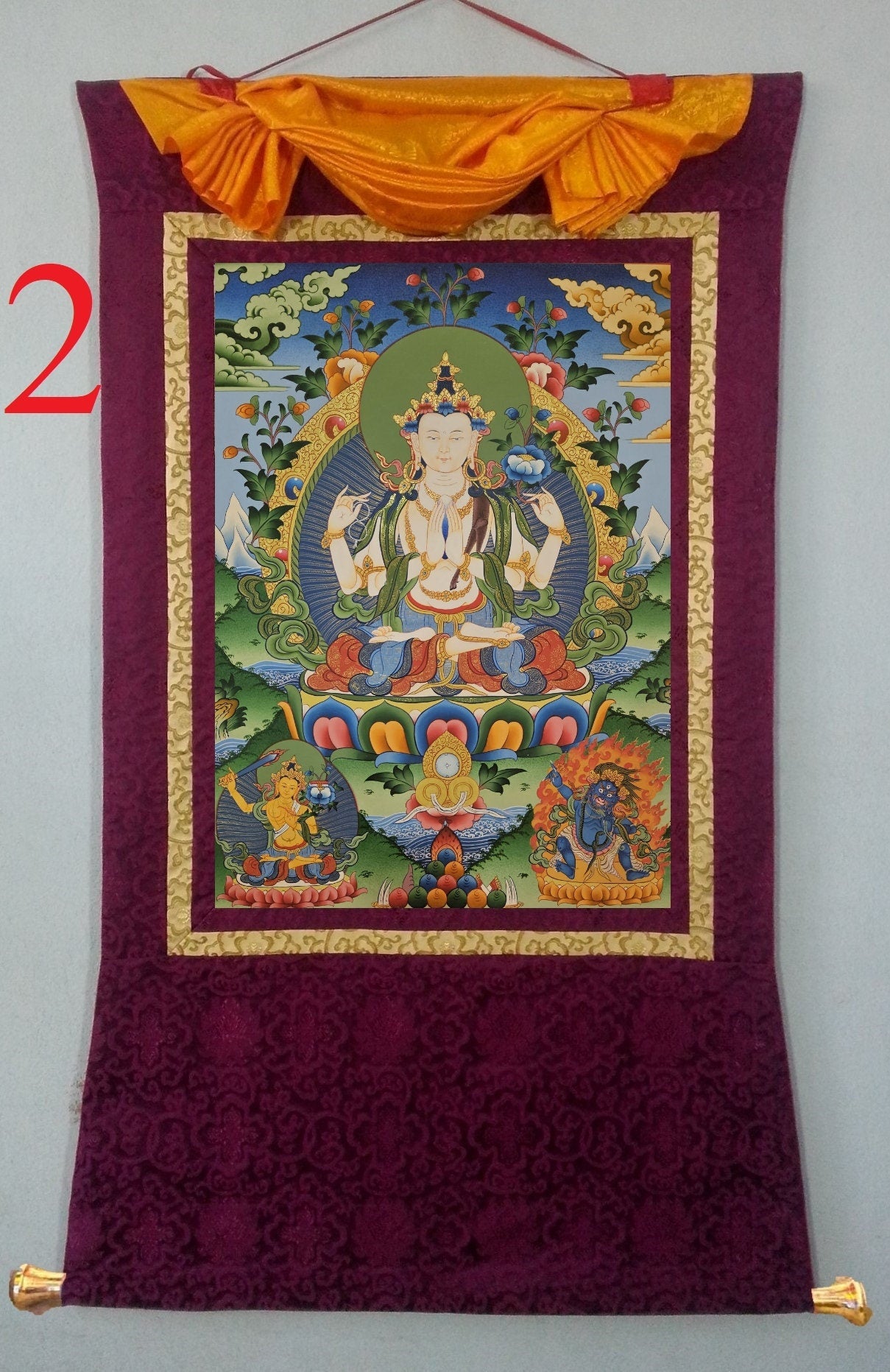 37. Chenrezig Thangka (Thanka).  Free Brocade / Free Shipping.