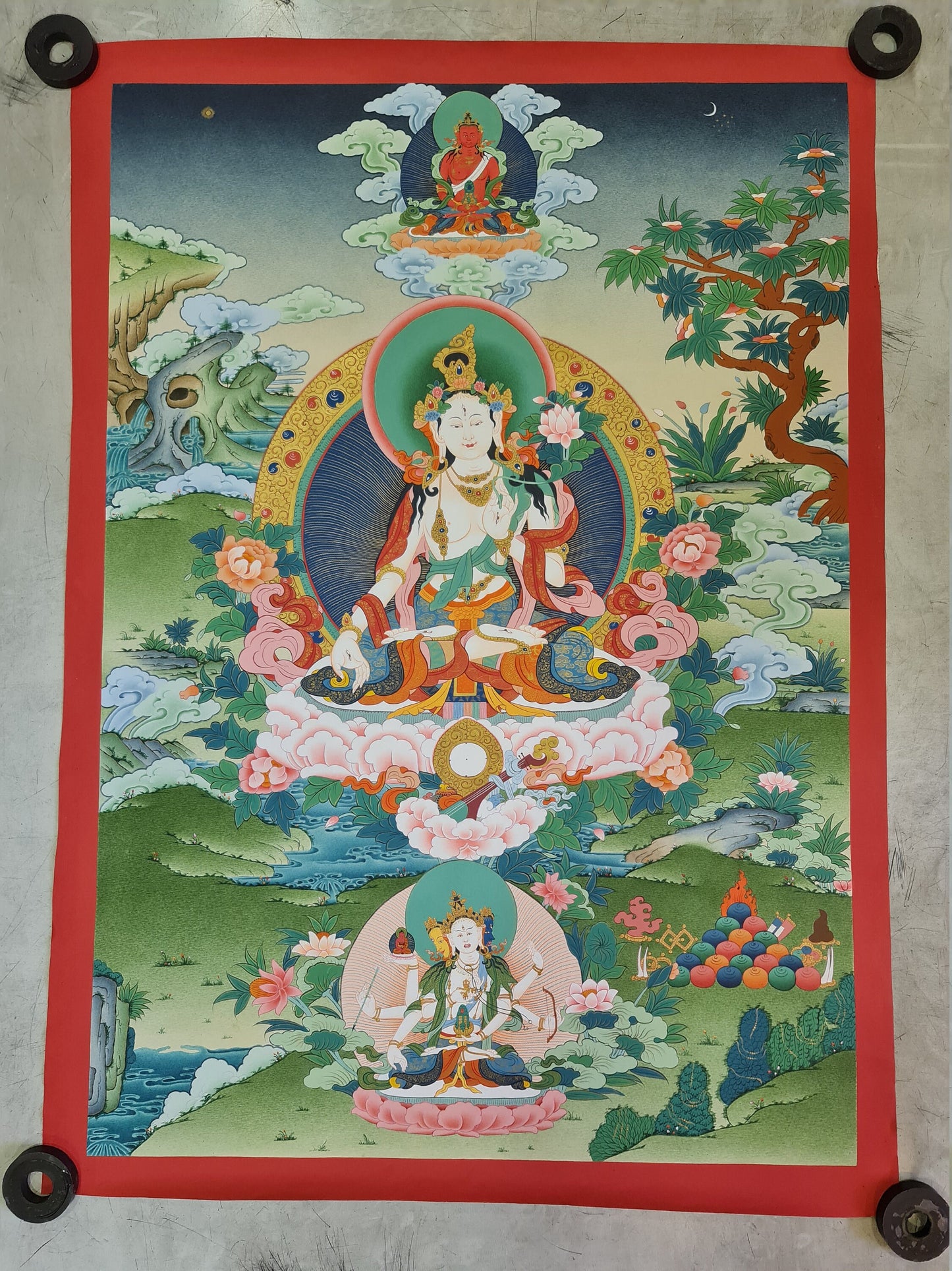 187. White Tara Thangka (Thanka). Free Brocade / Free Shipping.