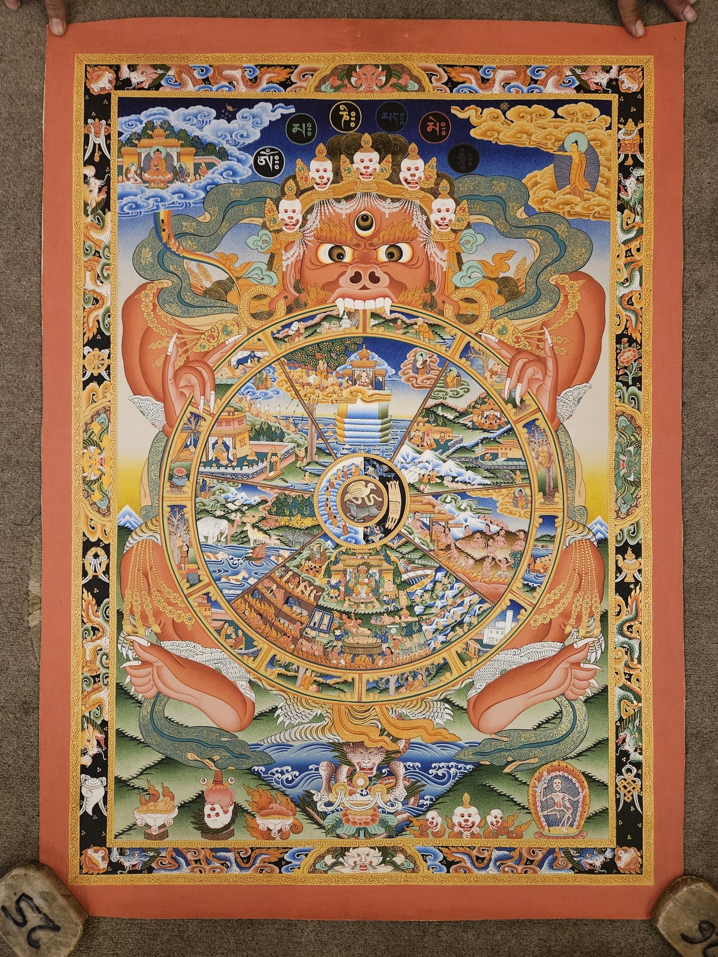 210. Wheel of Life (Samsara) Thangka (Thanka). Free Brocade / Free Shipping.