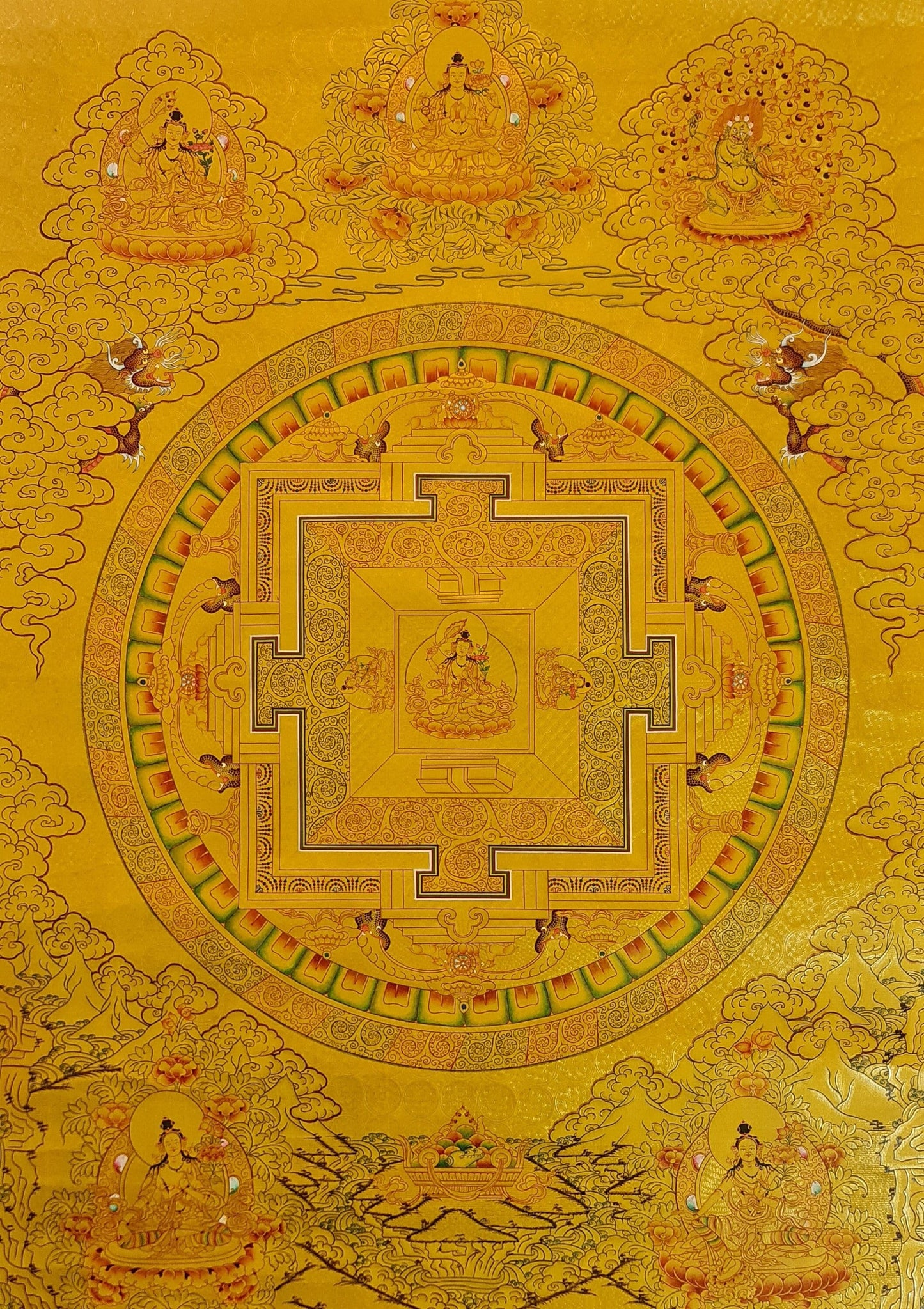 215. Manjushree (Manjushri) Mandala Thangka (Thanka). Free Brocade / Free Shipping.