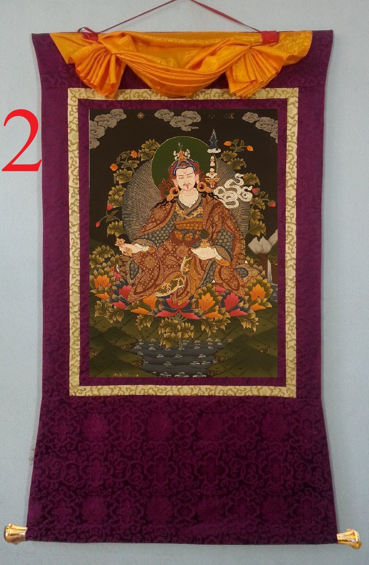 68. Guru Rinpoche Padmasambhava Thanka (Thangka). Free Brocade / Free Shipping.