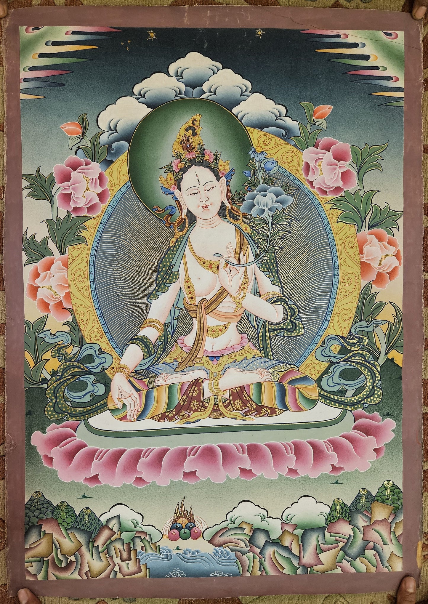 310. White Tara Thangka (Thanka). Free Brocade / Free Shipping.
