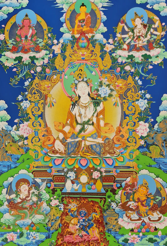 266. Fine Art White Tara Thangka (Thanka). Free Brocade / Free Shipping.