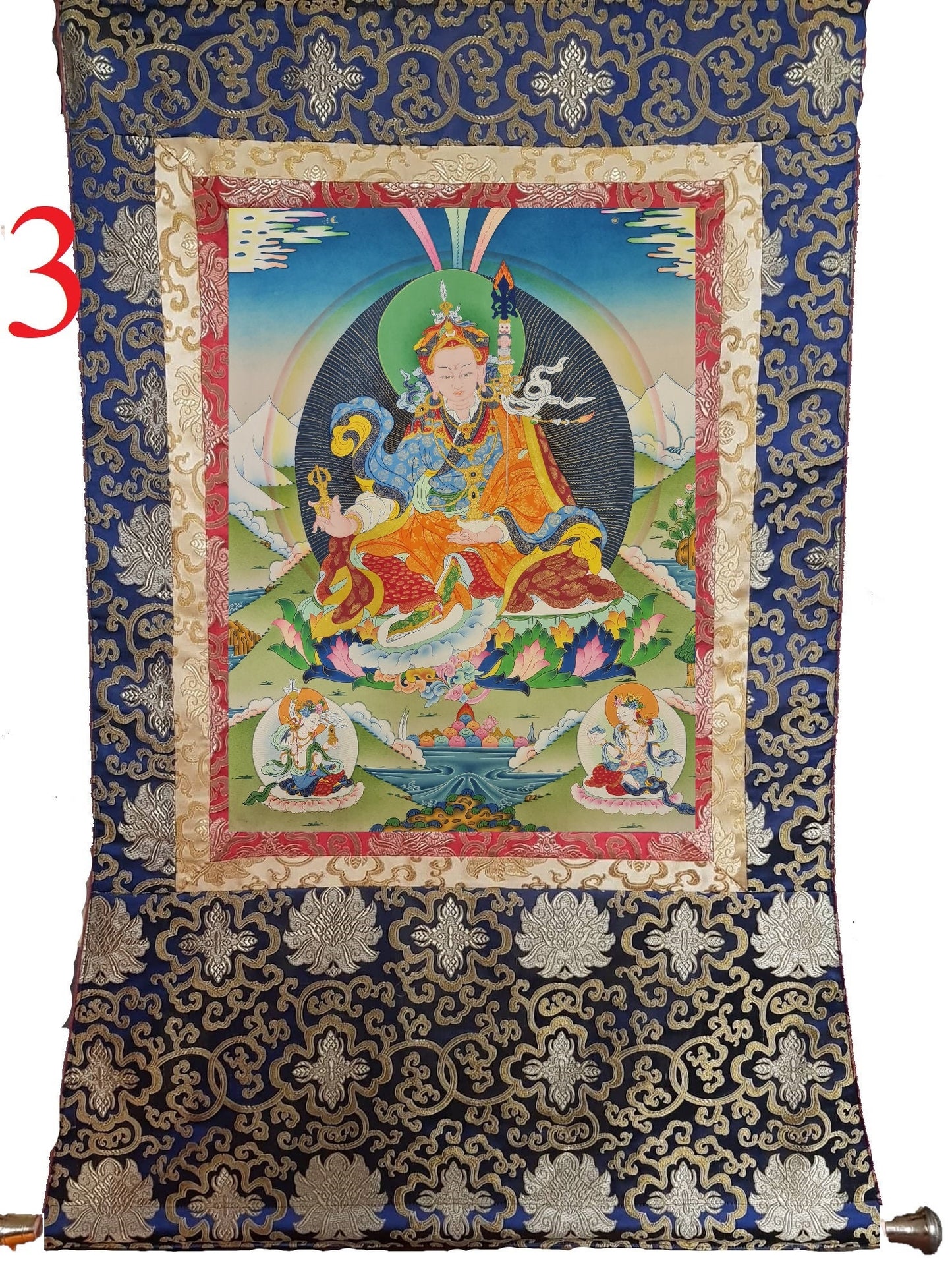 144. Guru Rinpoche Padmasambhava Thanka (Thangka). Free Brocade / Free Shipping.
