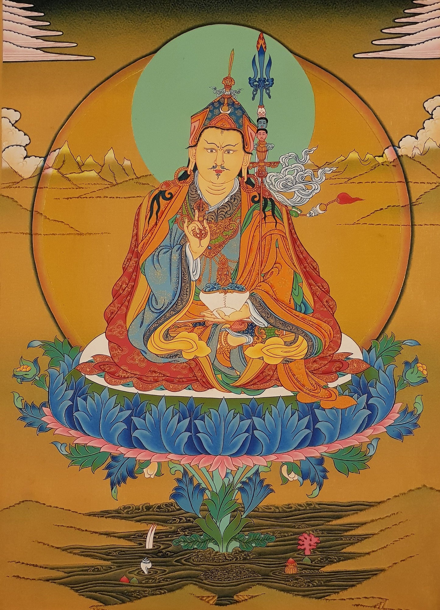 69. Guru Rinpoche Padmasambhava Thanka (Thangka). Free Brocade / Free Shipping.