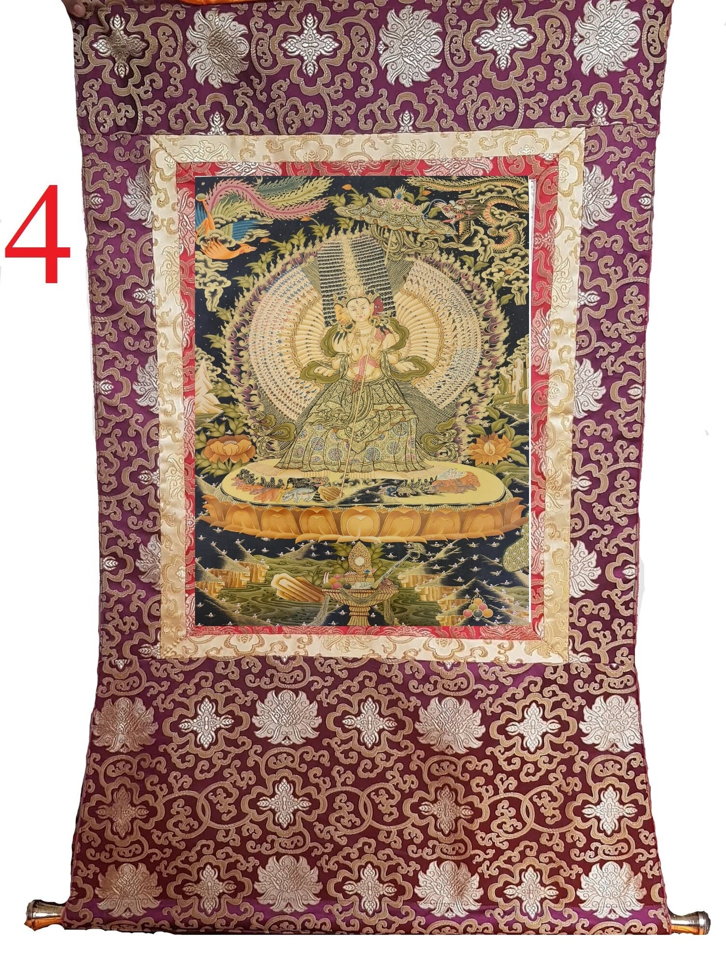 45. 1000 Arm Dhukkar (Dukkar) Thangka (Thanka). Free Brocade / Free Shipping.