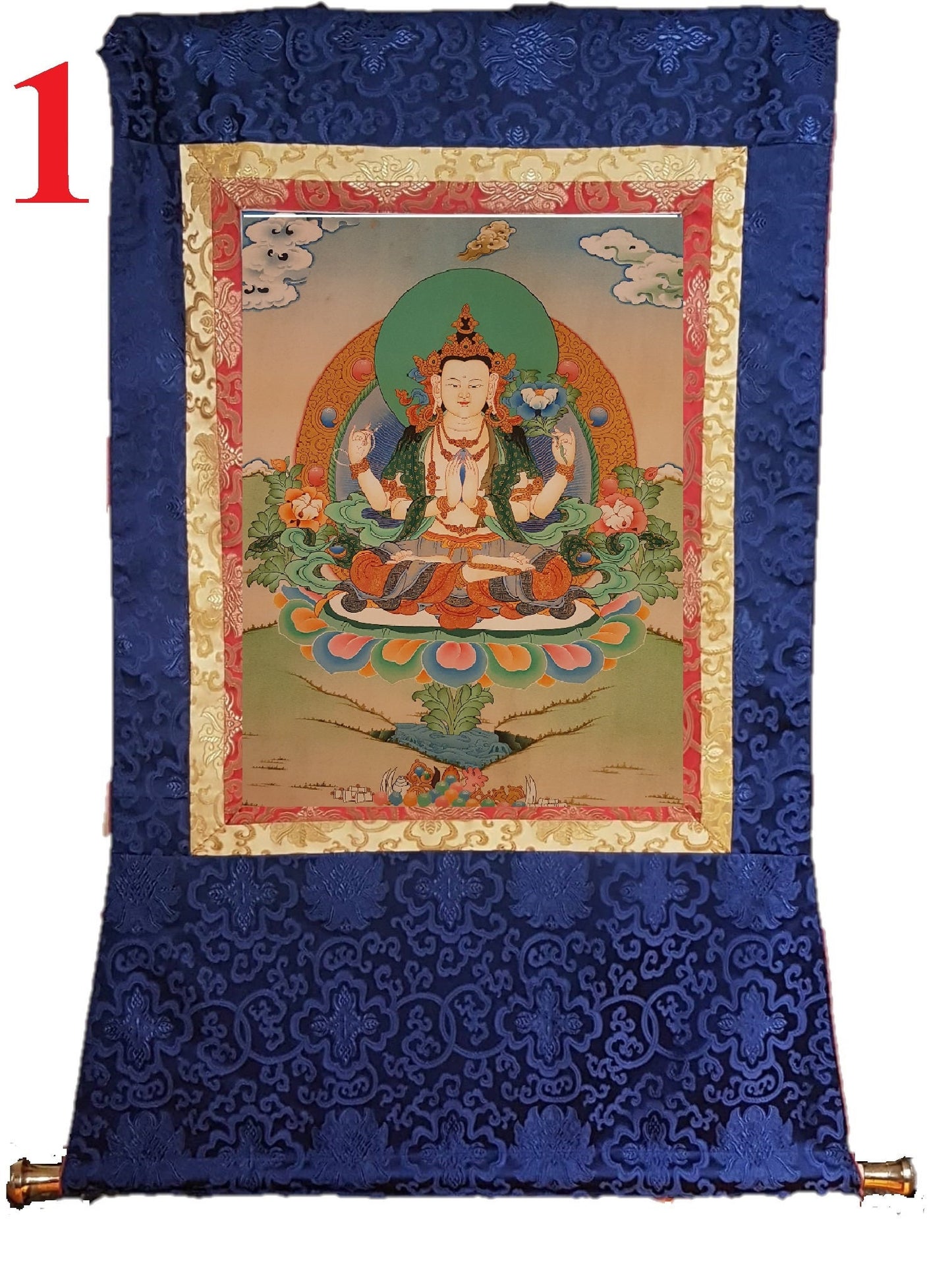 38. Chenrezig Thangka (Thanka).  Free Brocade / Free Shipping.