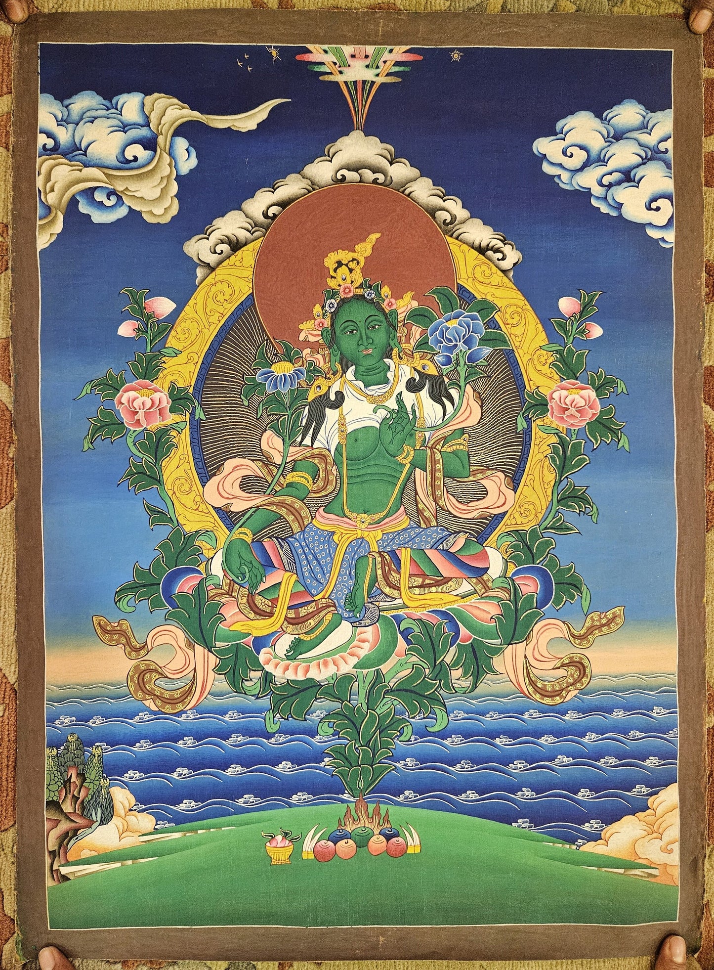 311. Green Tara Thangka (Thanka). Free Brocade / Free Shipping.