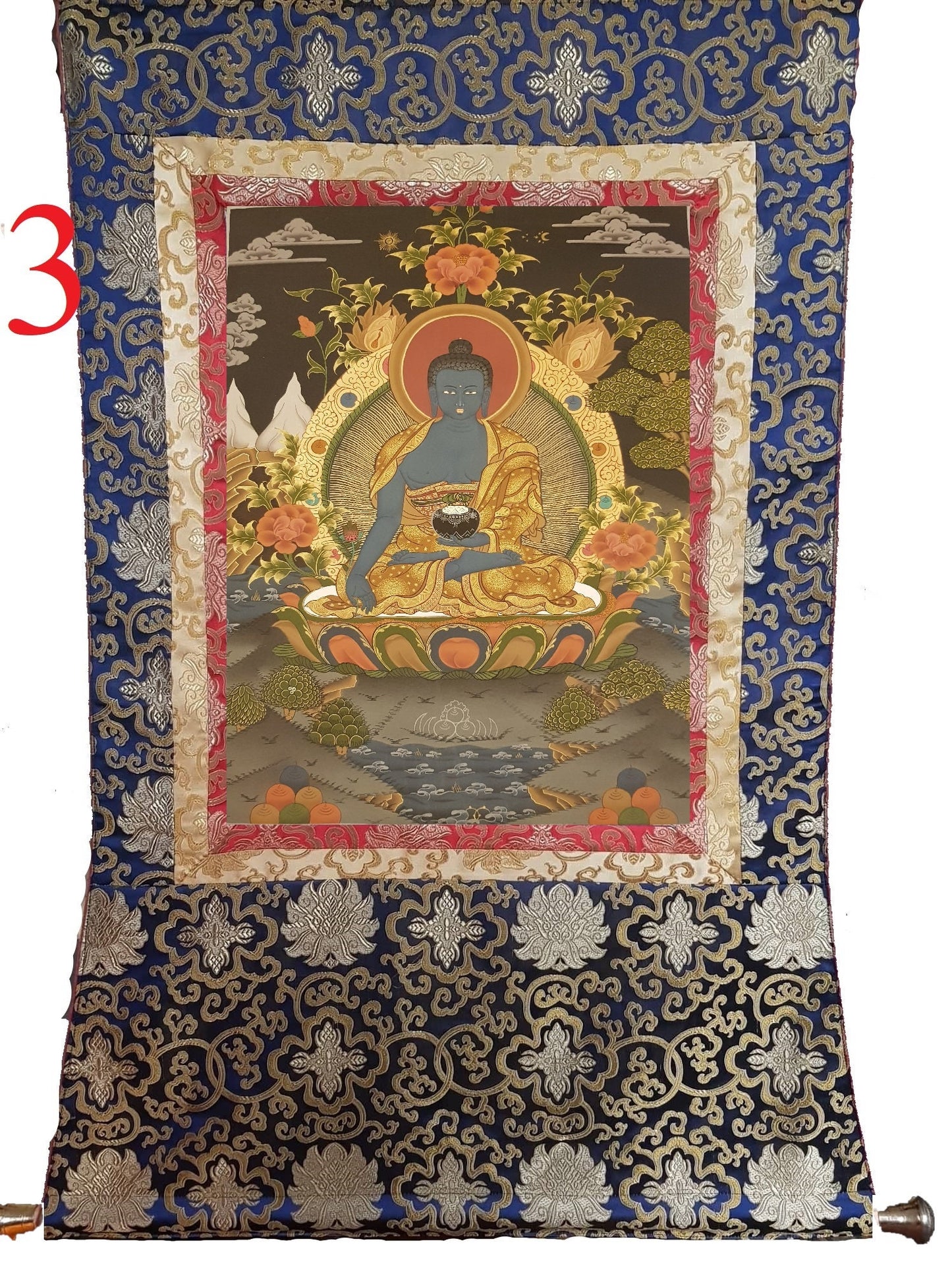 89. Medicine Buddha Thanka (Thangka). Free Brocade / Free Shipping.