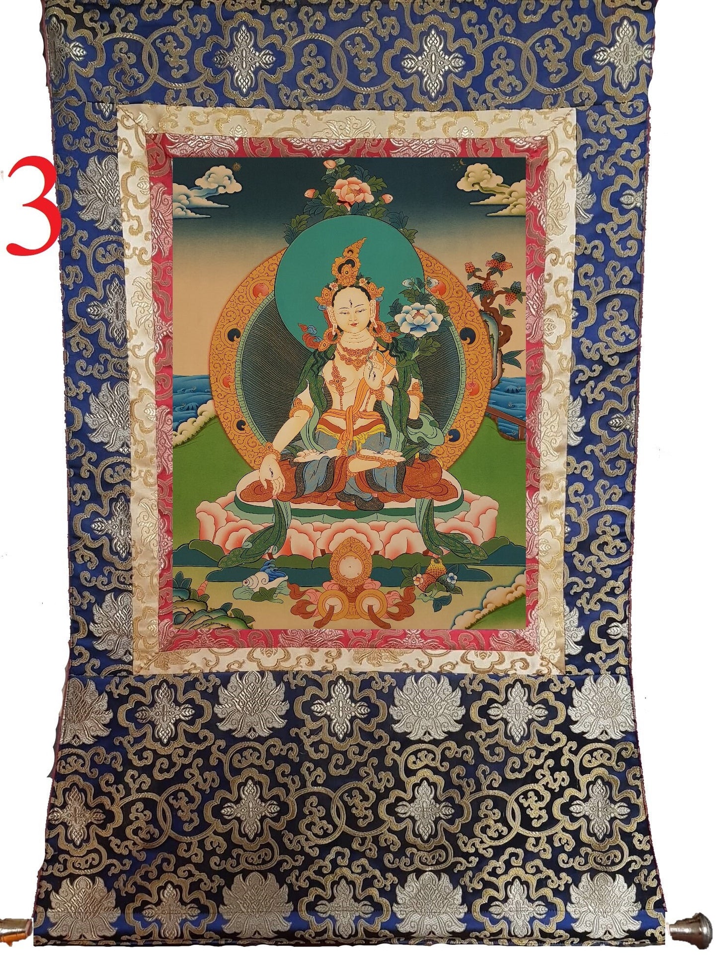 150. White Tara Thangka (Thanka). Free Brocade / Free Shipping.