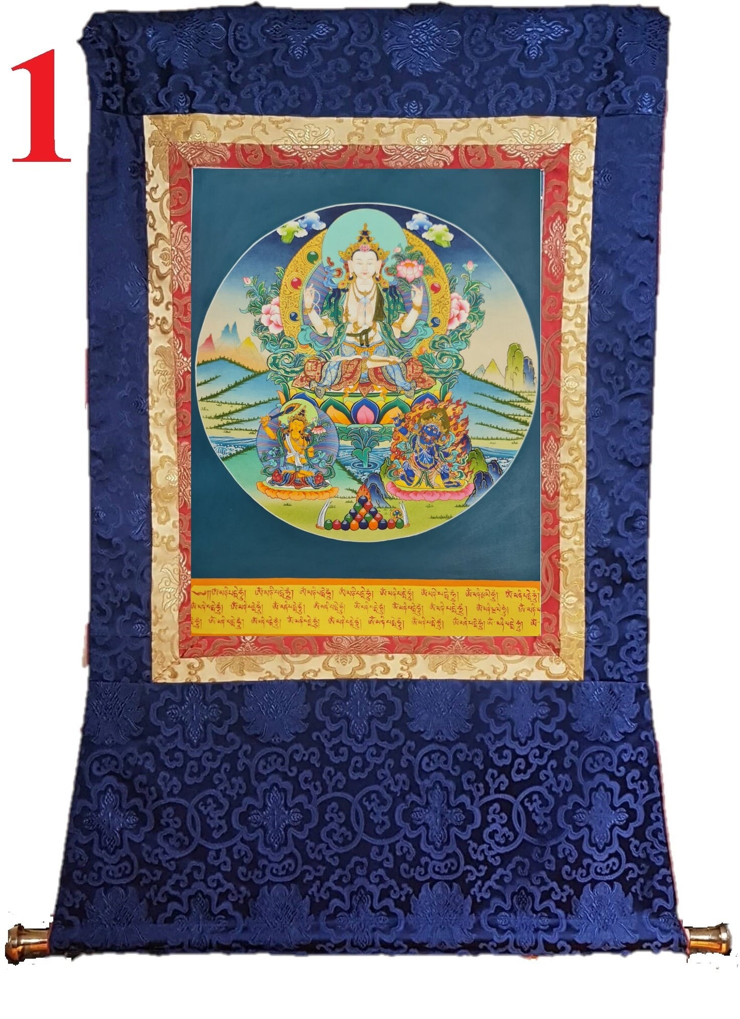301. Chenrezig Thangka (Thanka).  Free Brocade / Free Shipping.