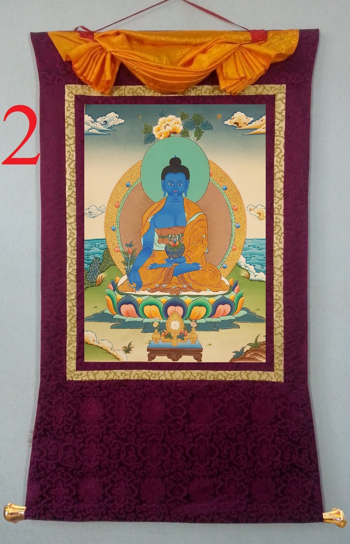 87. Medicine Buddha Thanka (Thangka). Free Brocade / Free Shipping.