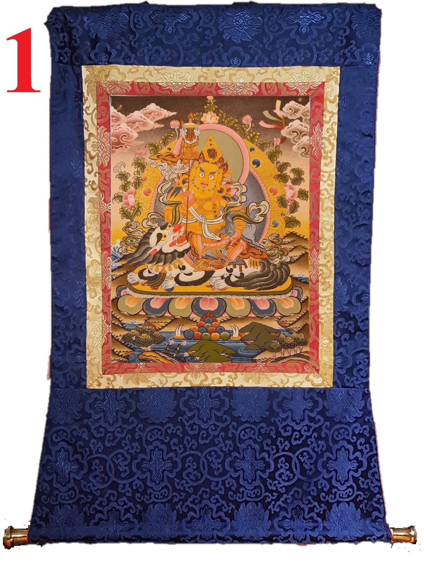 179. Namtoshe Jambhala or Zambhala Thangka (Thanka). Free Brocade / Free Shipping.