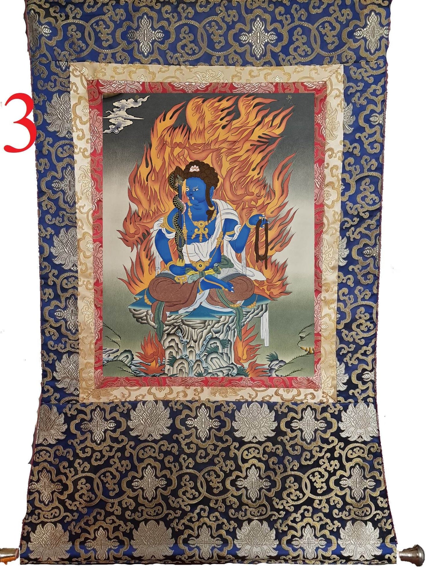291. Achala Krodharaja "Immovable One" "King of the Wrathful" Thangka (Thanka). Free Brocade / Free Shipping.