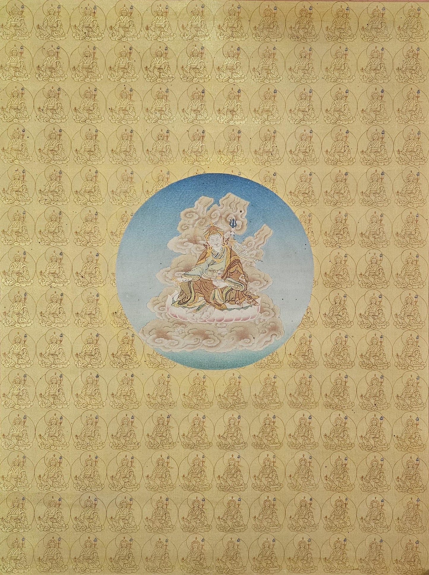 383.  108 Old Guru Rinpoche Padmasambhava Thanka (Thangka). Free Brocade / Free Shipping.