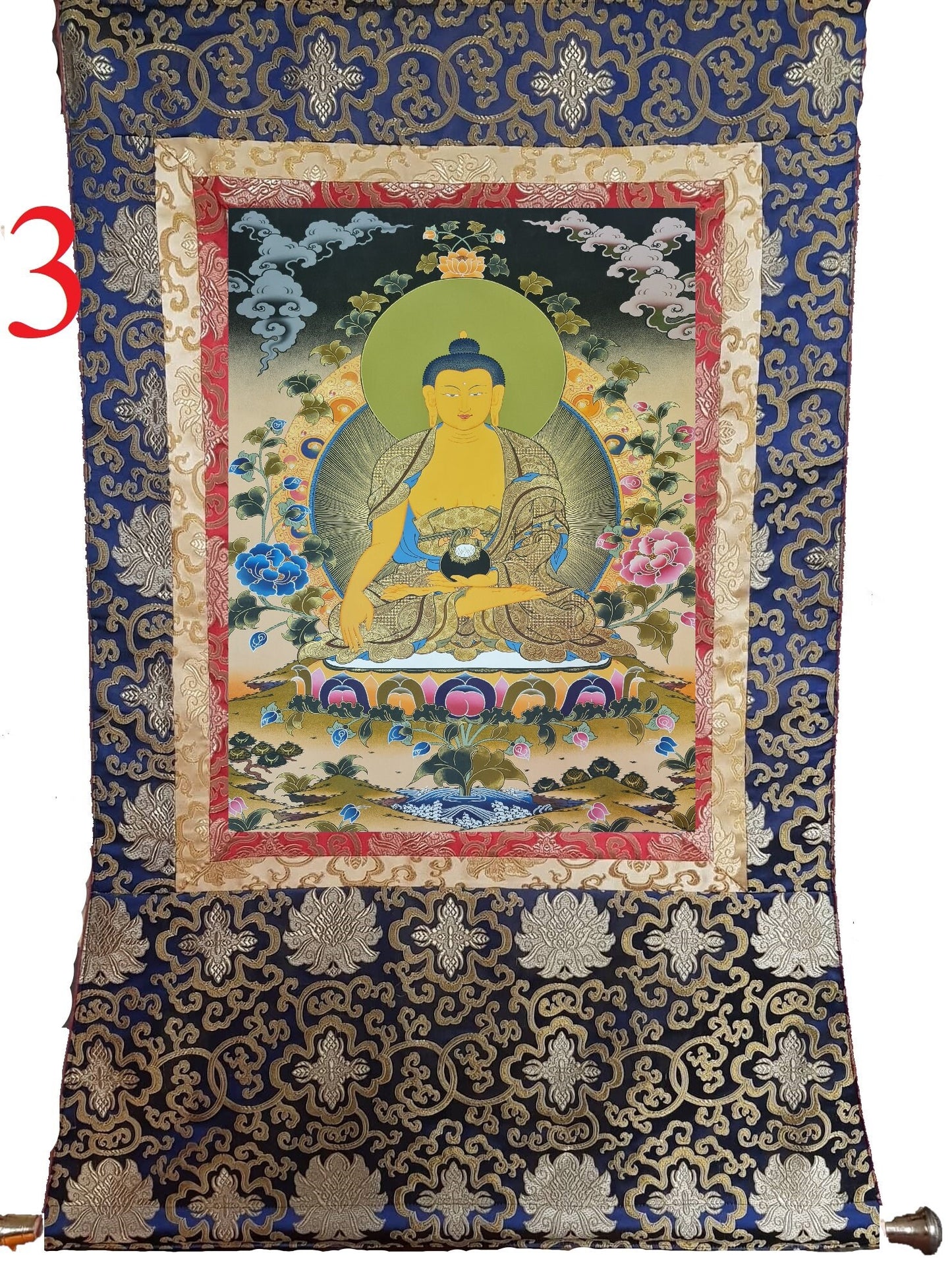 184. Shakyamuni Buddha Thangka (Thanka). Free Brocade / Free Shipping.