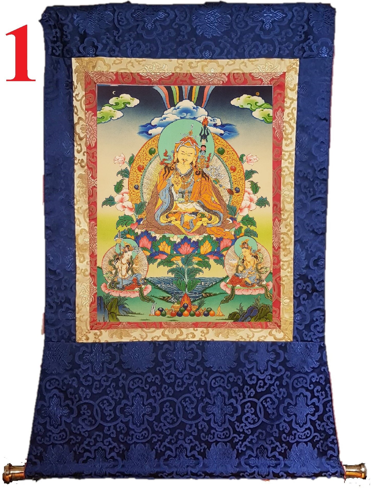 65. Guru Rinpoche Padmasambhava Thanka (Thangka). Free Brocade / Free Shipping.