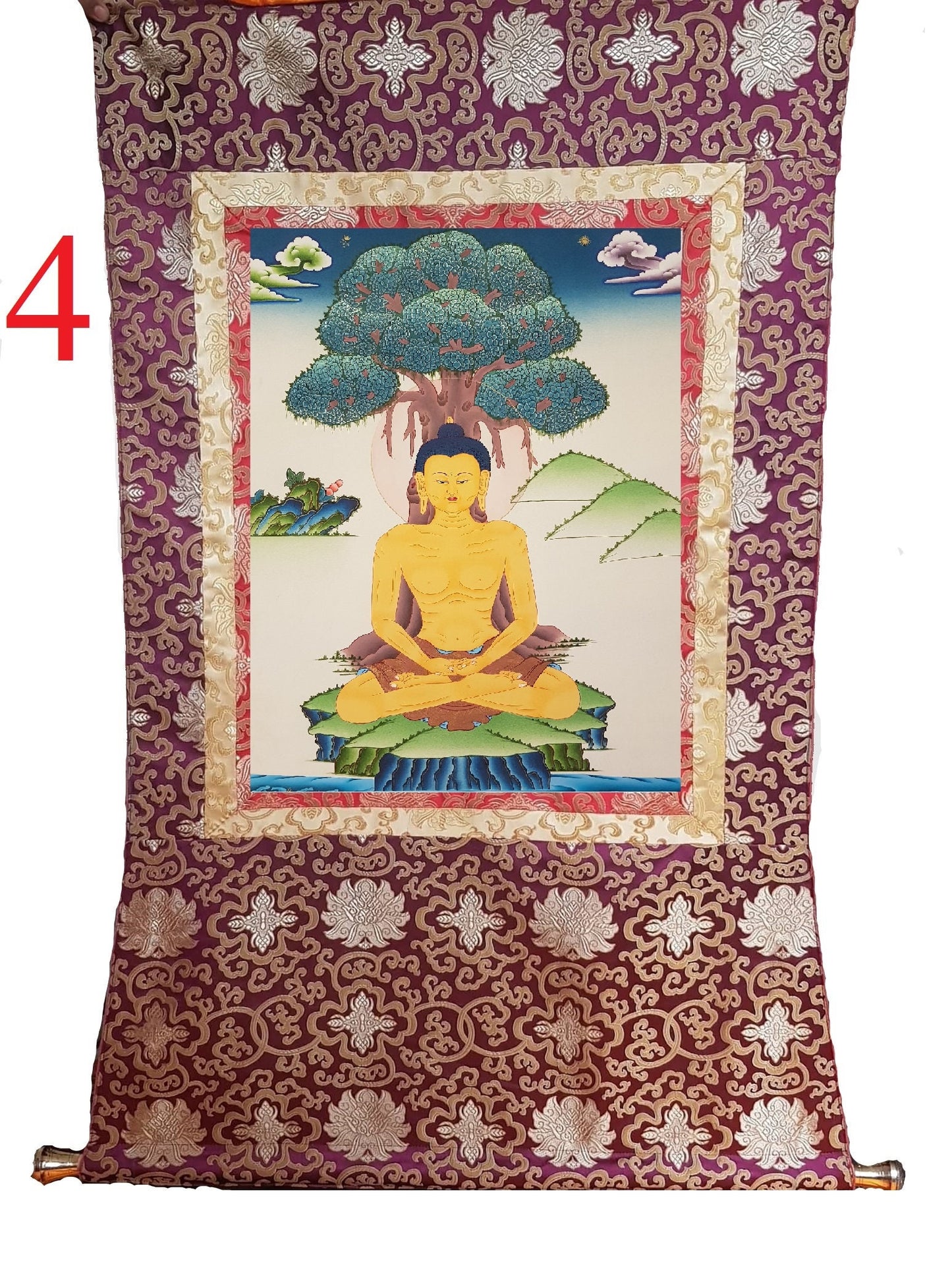 18. Fasting Shakyamuni Buddha Thangka (Thanka). Free Brocade / Free Shipping.