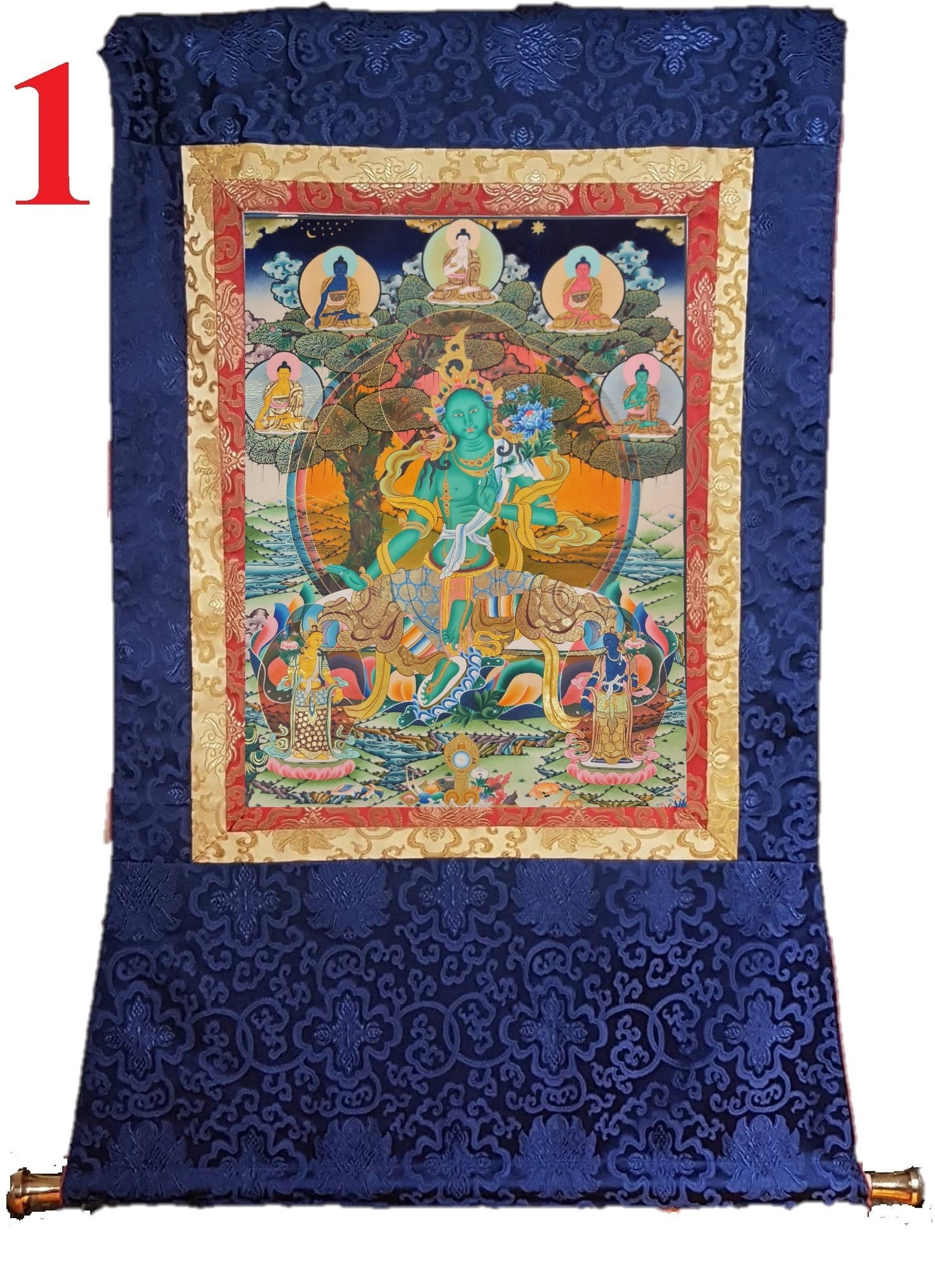 263. Large Green Tara Thangka (Thanka). Free Brocade / Free Shipping.