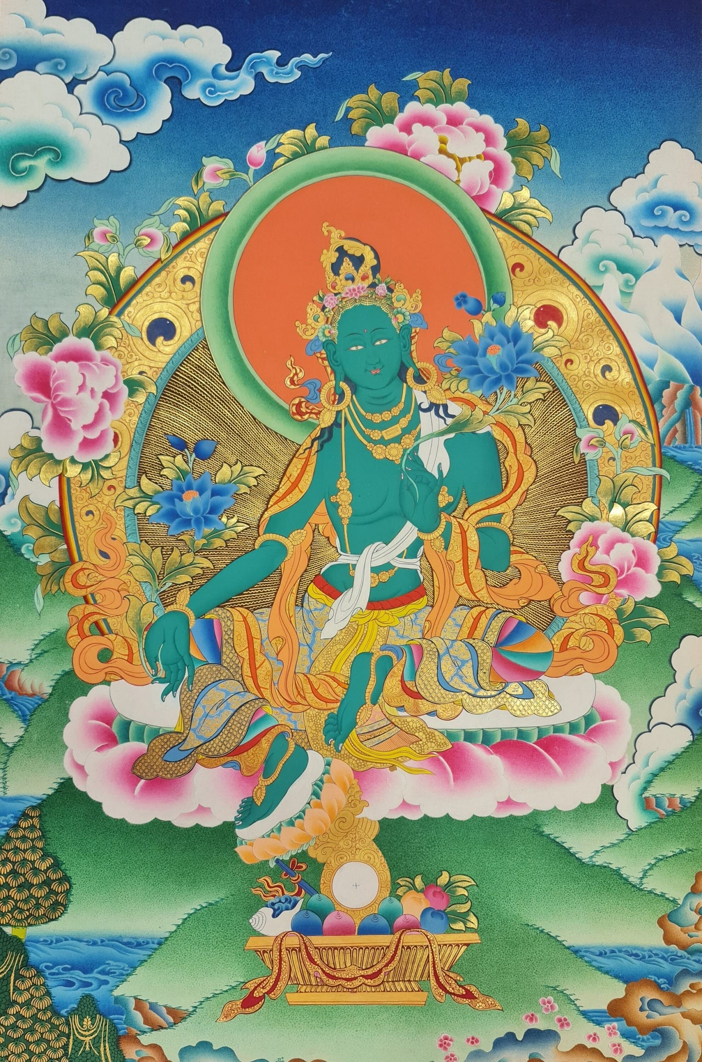 212. Green Tara Thangka (Thanka). Free Brocade / Free Shipping.