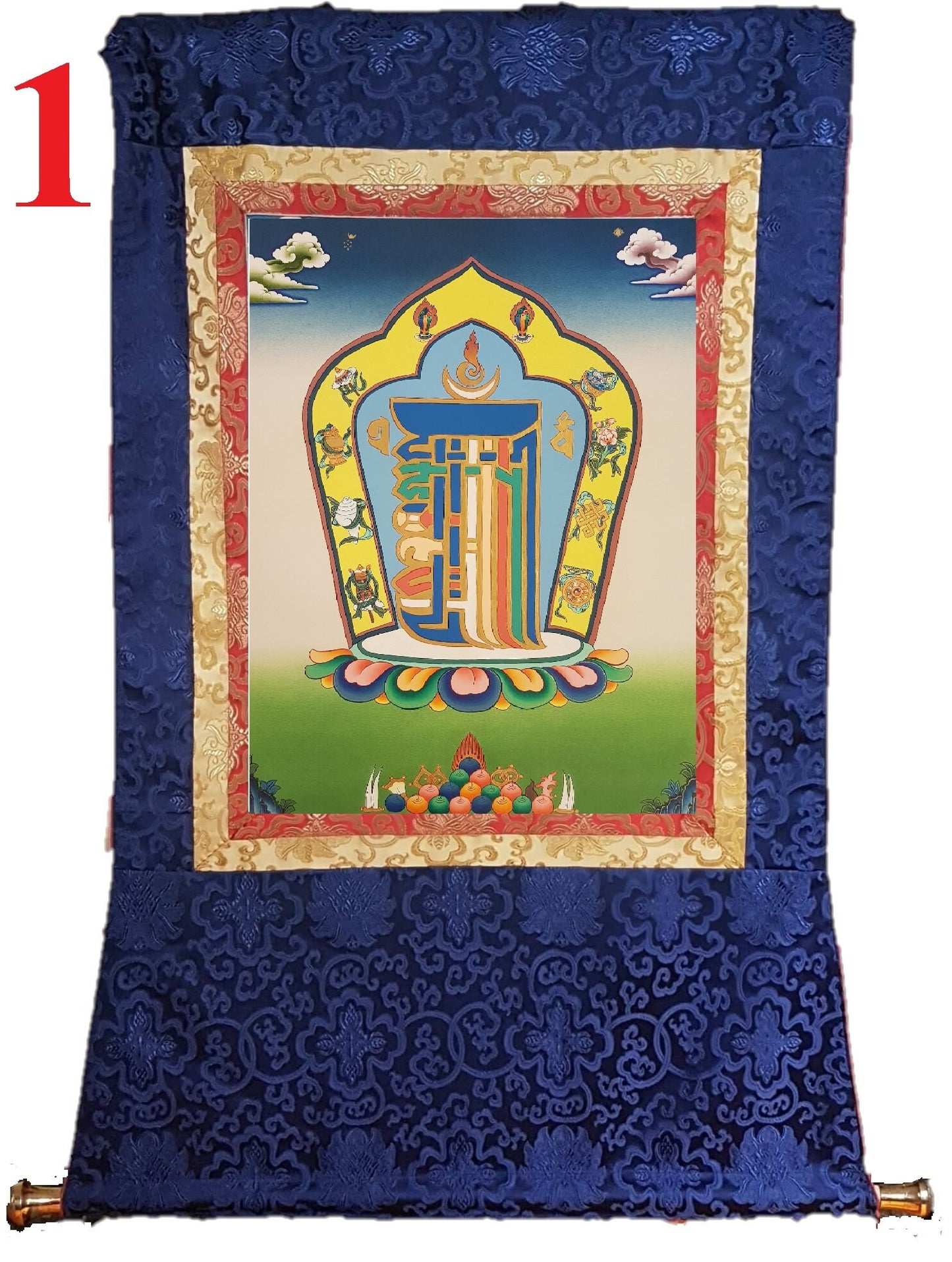 72. Kalachakra Alphabet Thangka (Thanka). Free Brocade / Free Shipping.