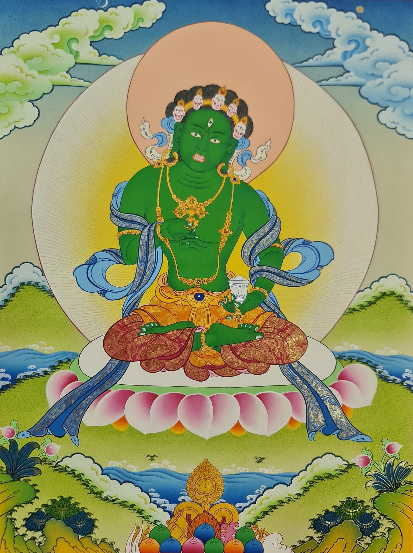 295. Vajra Vidharana Dorje Namjom Thangka (Thanka).  Free Brocade / Free Shipping.