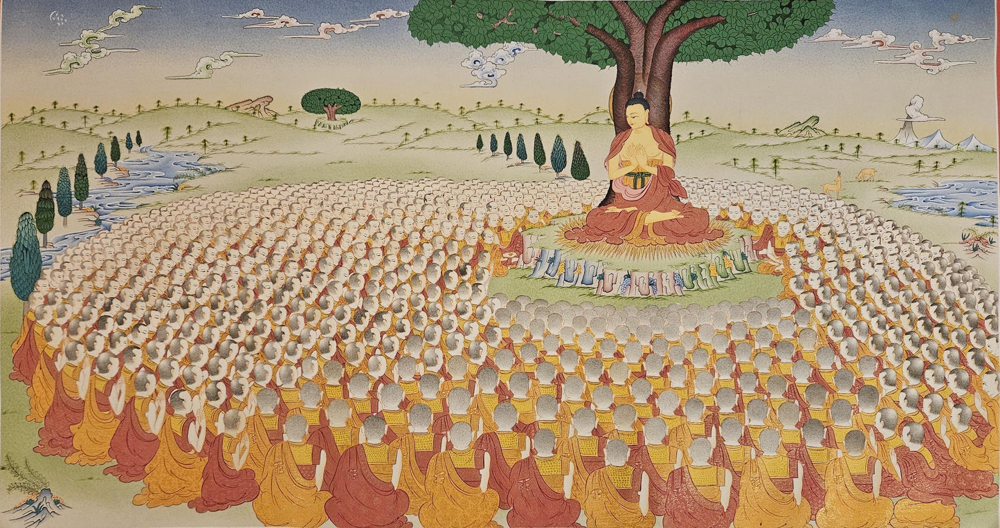 376. Buddha Teaching Thangka under Bodhi Tree (Thanka). Free Shipping.