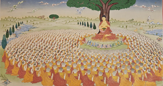376. Buddha Teaching Thangka under Bodhi Tree (Thanka). Free Shipping.