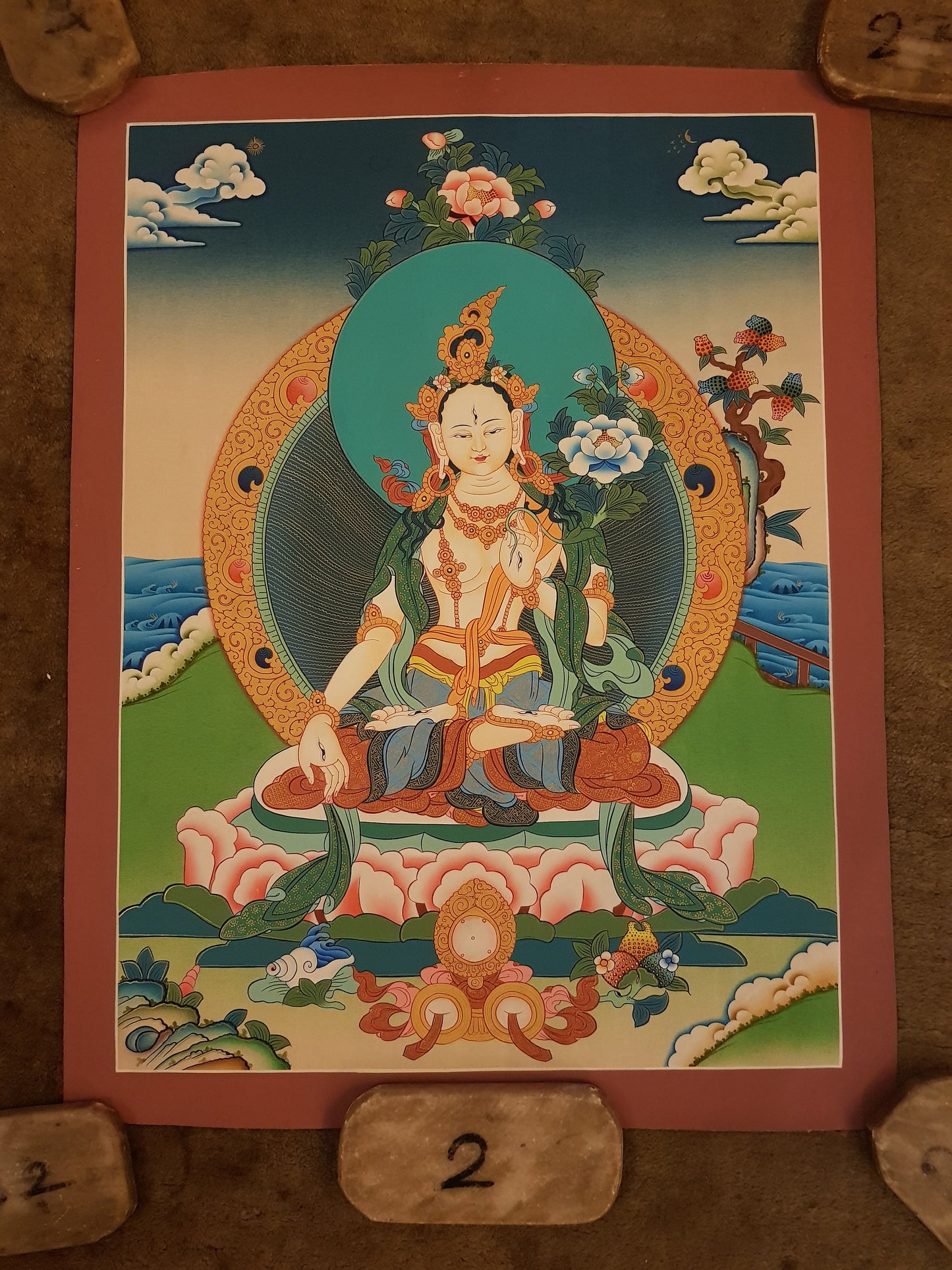 150. White Tara Thangka (Thanka). Free Brocade / Free Shipping.