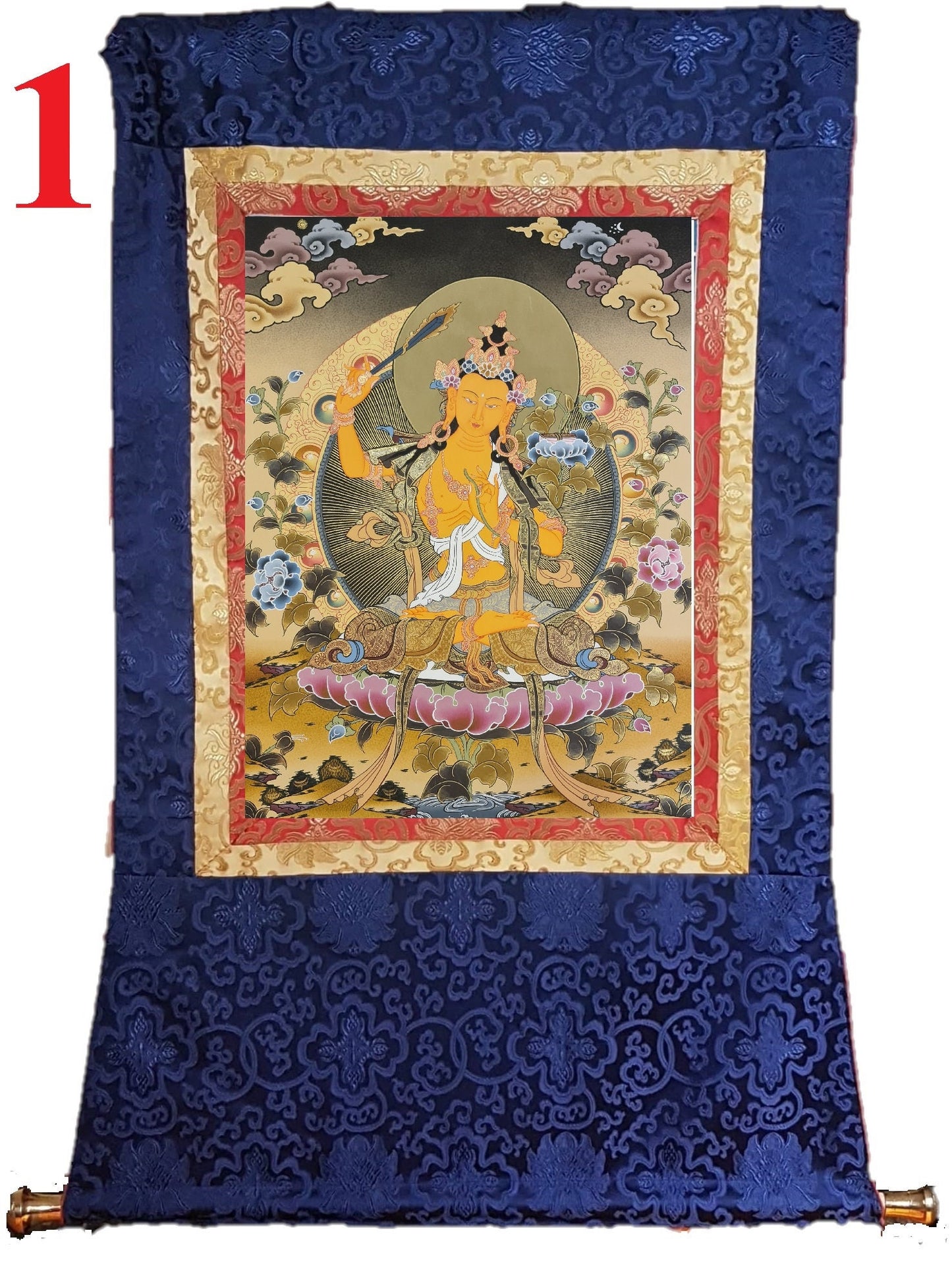 214. Manjushree (Manjushri) Thangka (Thanka). Free Brocade / Free Shipping.