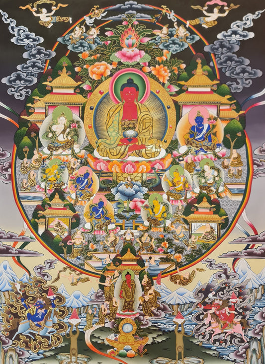 261. Large Amitabha Buddha Palace Thangka (Thanka). Free Brocade / Free Shipping.