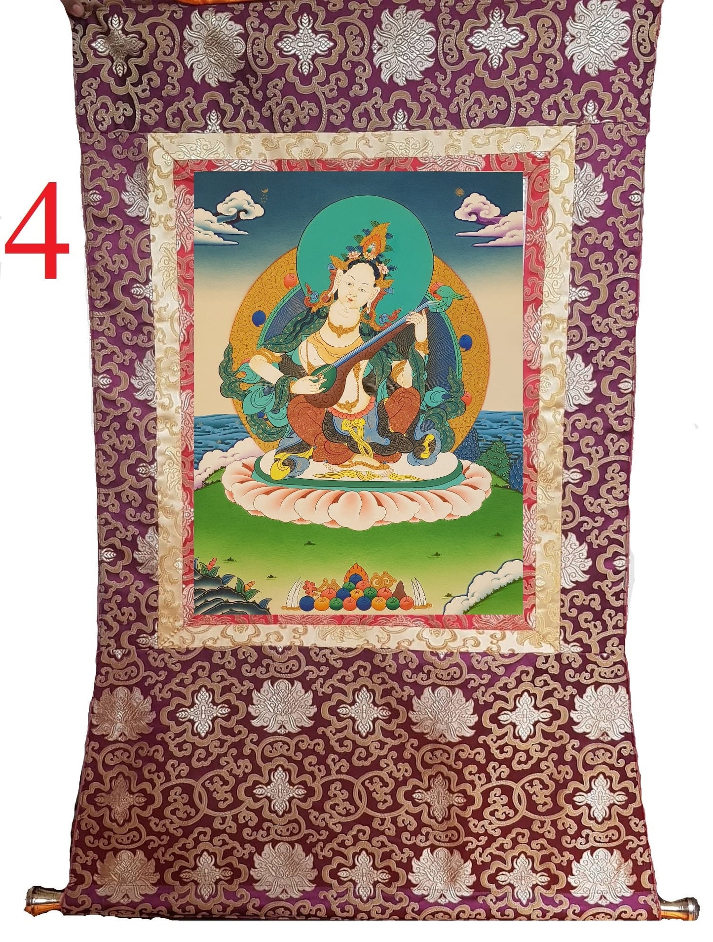 109. Saraswati Thangka (Thanka). Free Brocade / Free Shipping.