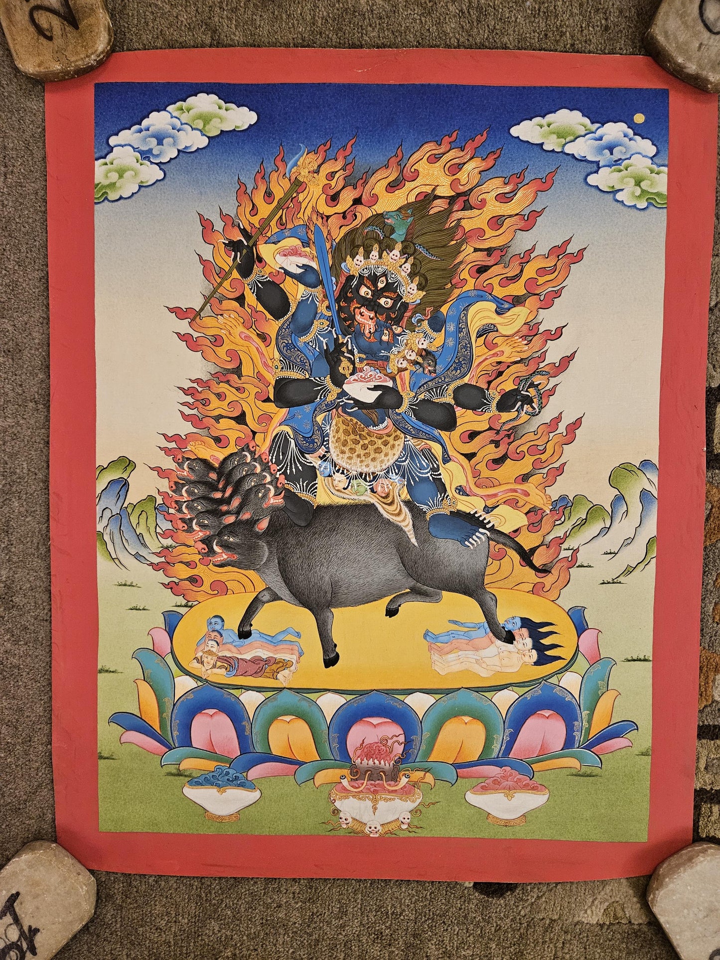 374. Wrathful Black Hayagriva Wrathful Black Hayagriva (Thangka). Free Brocade / Free Shipping.