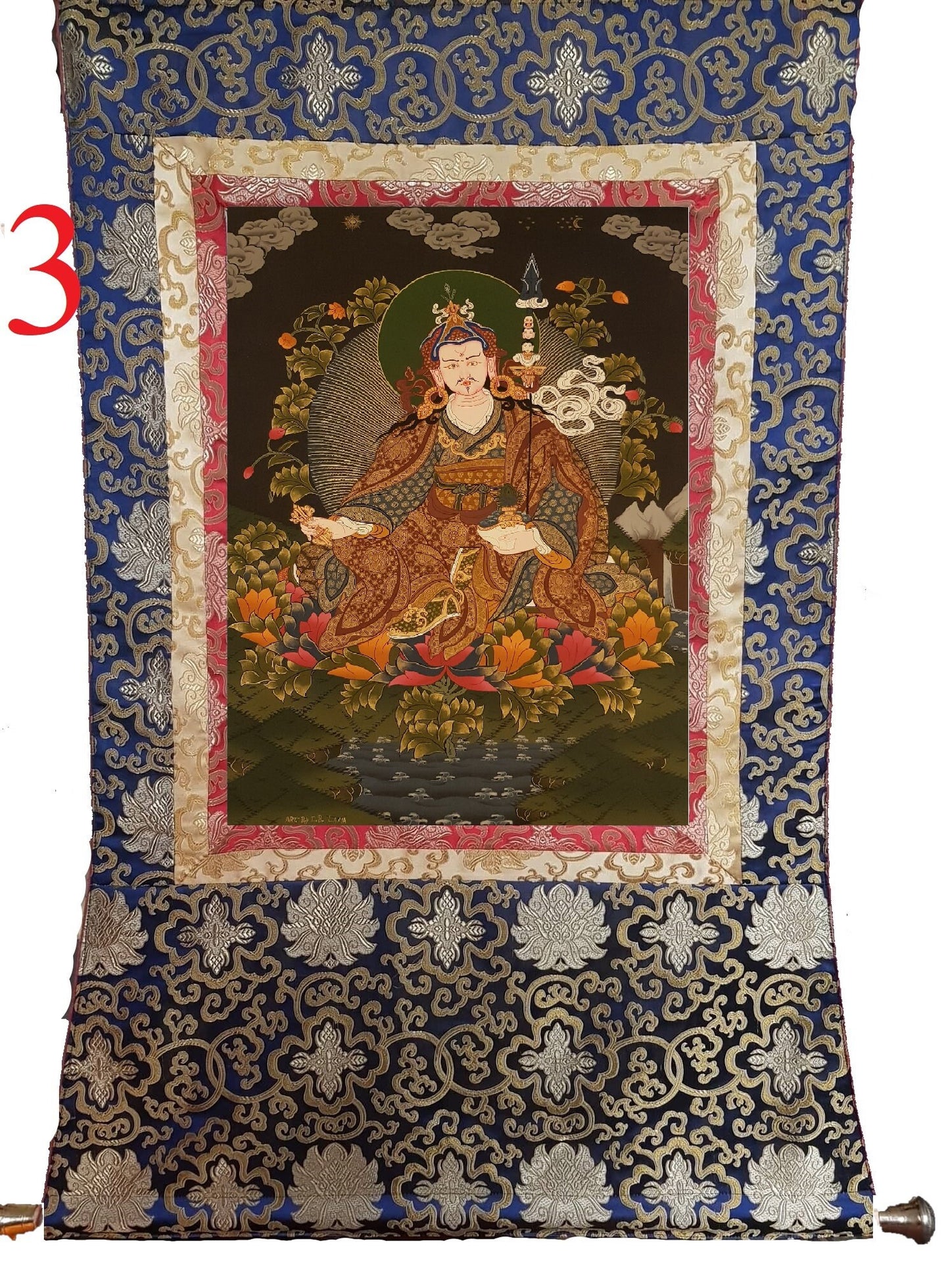 68. Guru Rinpoche Padmasambhava Thanka (Thangka). Free Brocade / Free Shipping.