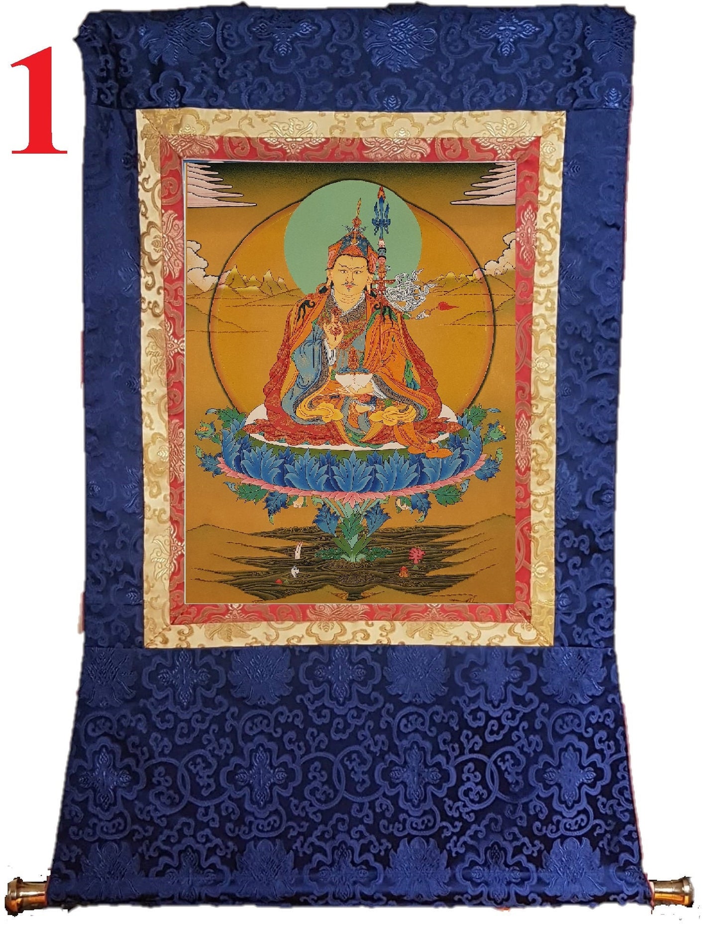 69. Guru Rinpoche Padmasambhava Thanka (Thangka). Free Brocade / Free Shipping.