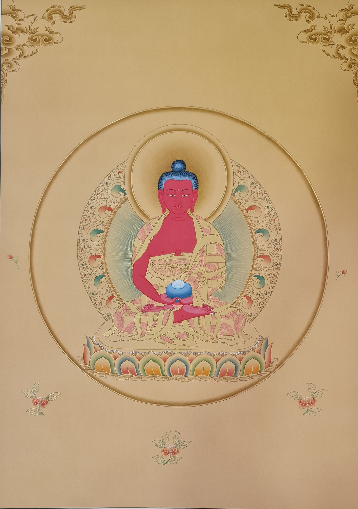 190. Amitabha Buddha Thangka (Thanka). Free Brocade / Free Shipping.