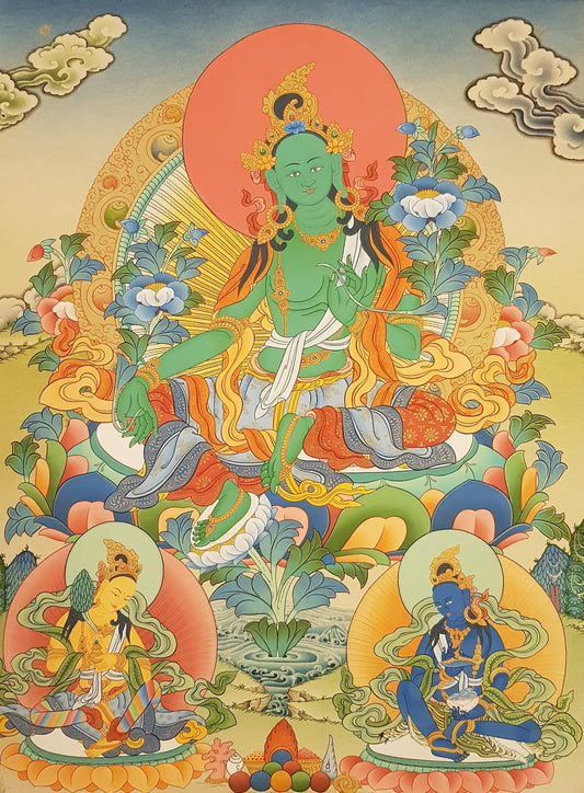 53. Green Tara Thangka (Thanka). Free Brocade / Free Shipping.