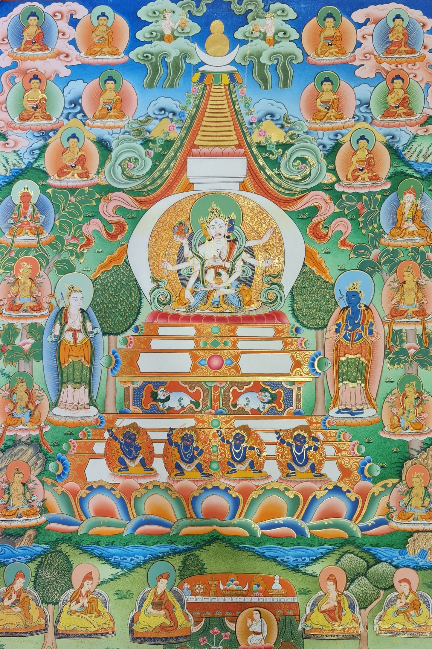 36. Namgyalma Stupa Thangka (Thanka) Painting (25 Year old) . Free Brocade / Free Shipping.