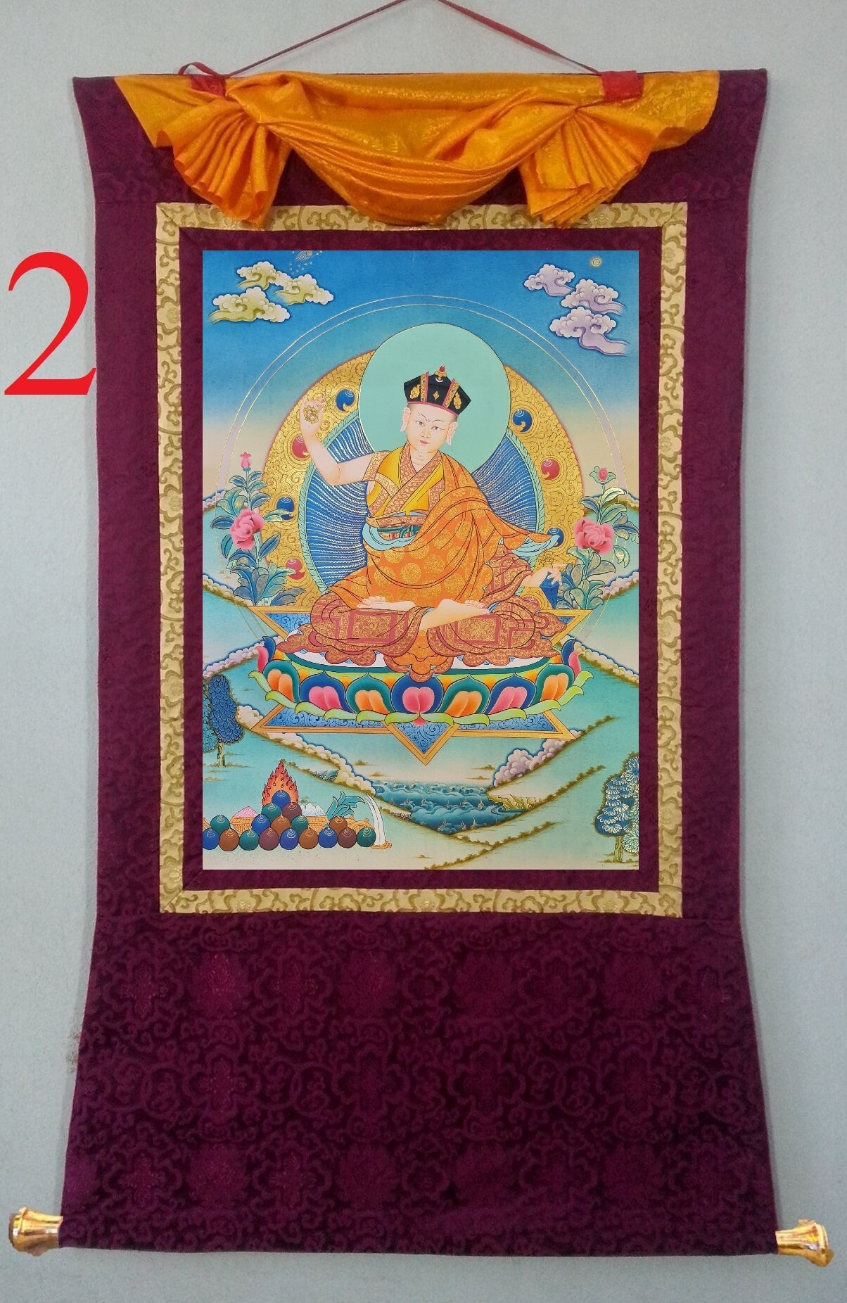 176. The Second Karmapa, Karma Pakshi.  Free Brocade / Free Shipping.
