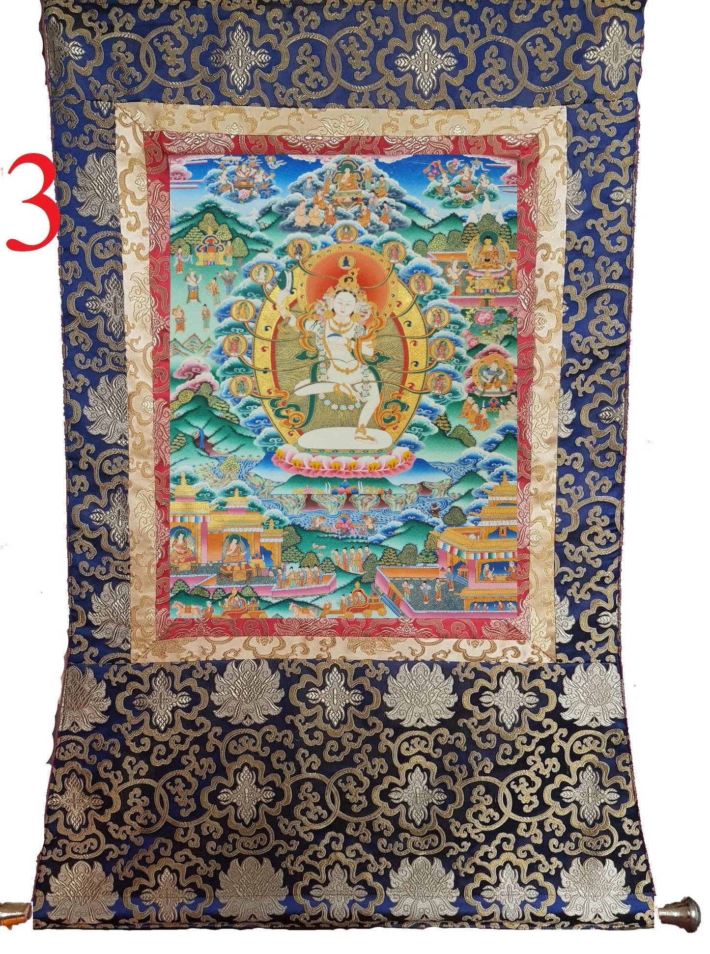 204. Machig Labdron for Chod Practice Thangka (Thanka). Free Brocade / Free Shipping.