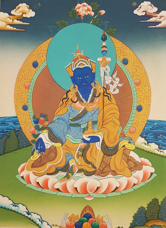 91. Medicine Guru Rinpoche Orgyen Menla Thanka (Thangka). Free Brocade / Free Shipping.