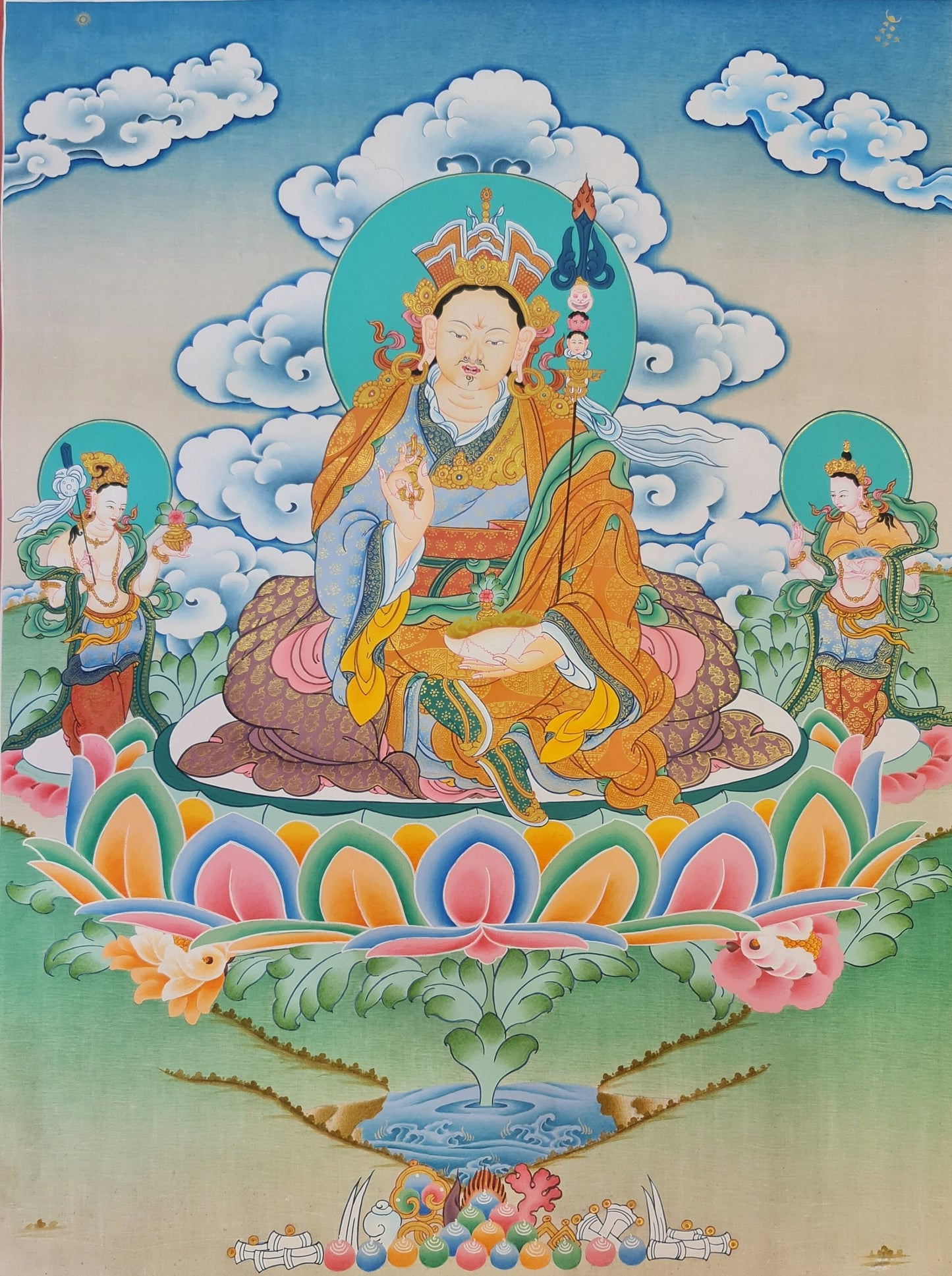 155. Guru Rinpoche Padmasambhava Thanka(Thangka). Free Brocade / Free Shipping.