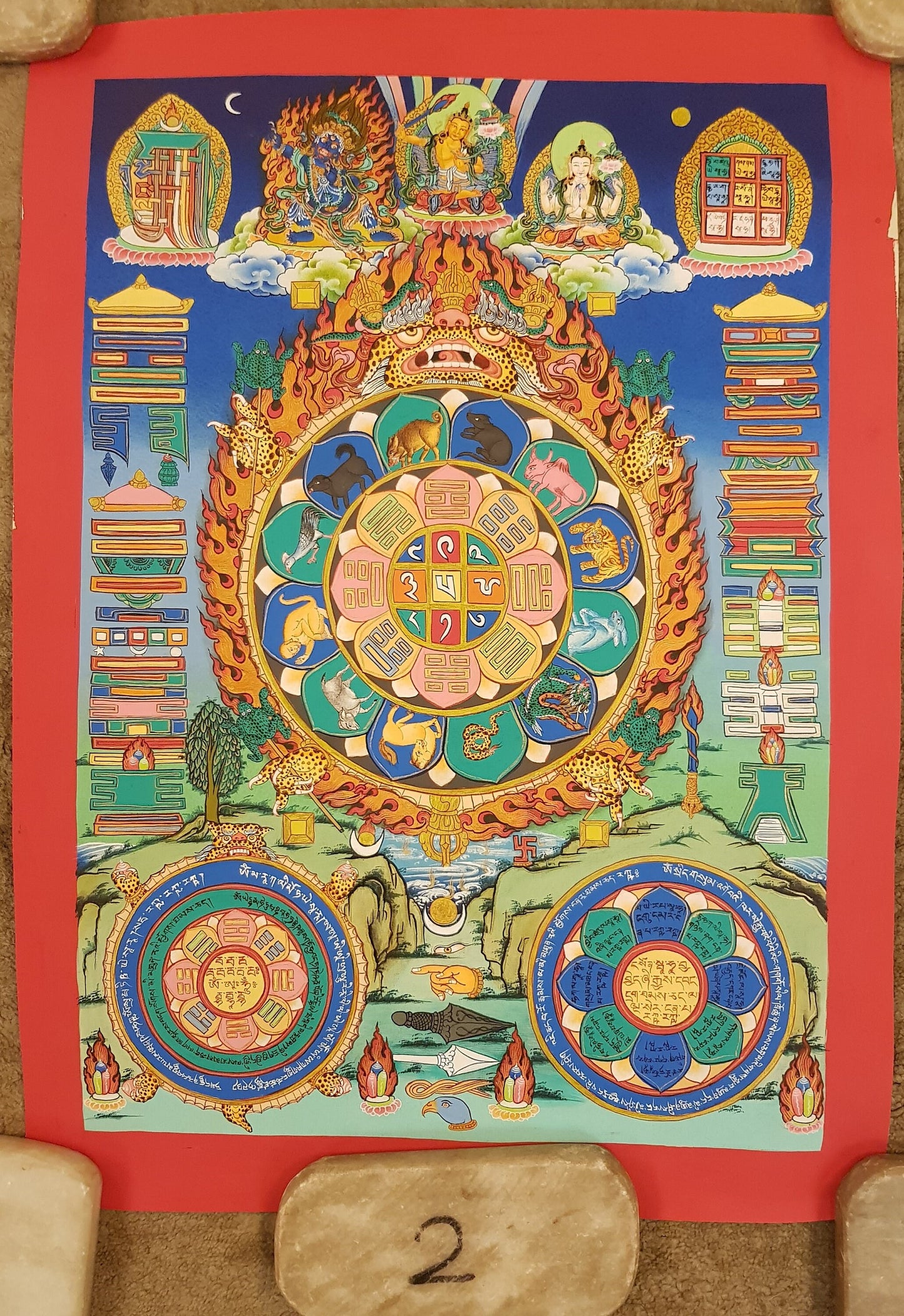 124. Shiva Khorlo Tibetan Calendar Thangka (Thanka). Free Brocade / Free Shipping.