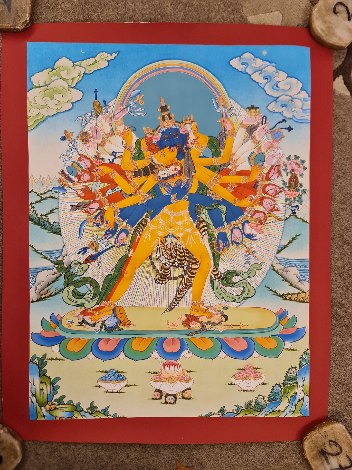 73. 12 Arm Kalachakra Consort Thangka (Thanka) Painting. Free Brocade / Free Shipping.