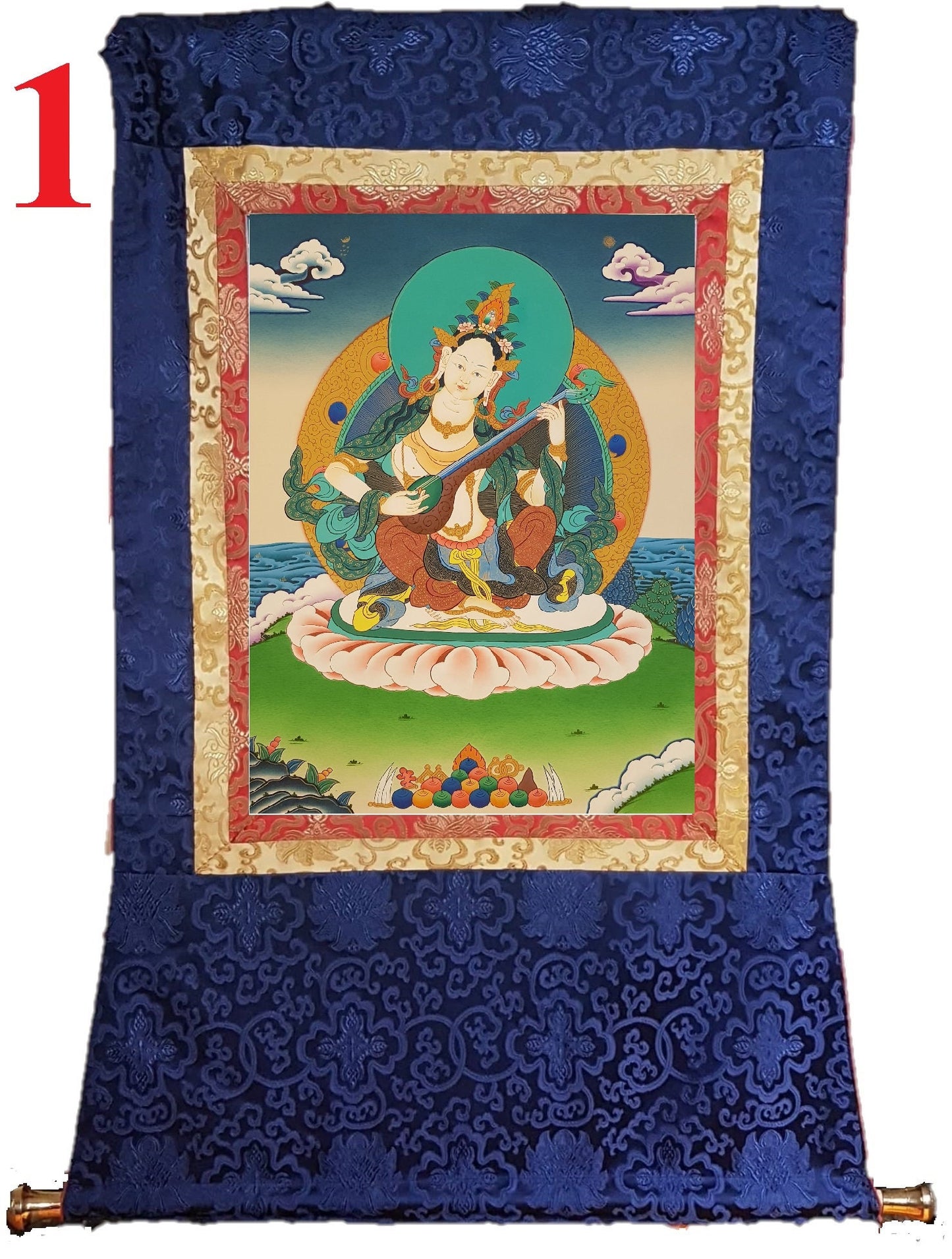 109. Saraswati Thangka (Thanka). Free Brocade / Free Shipping.
